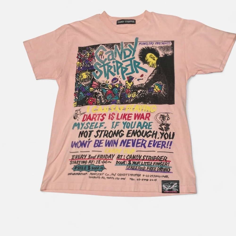 Candy Stripper punk graphic pink cotton t-shirt front & back print